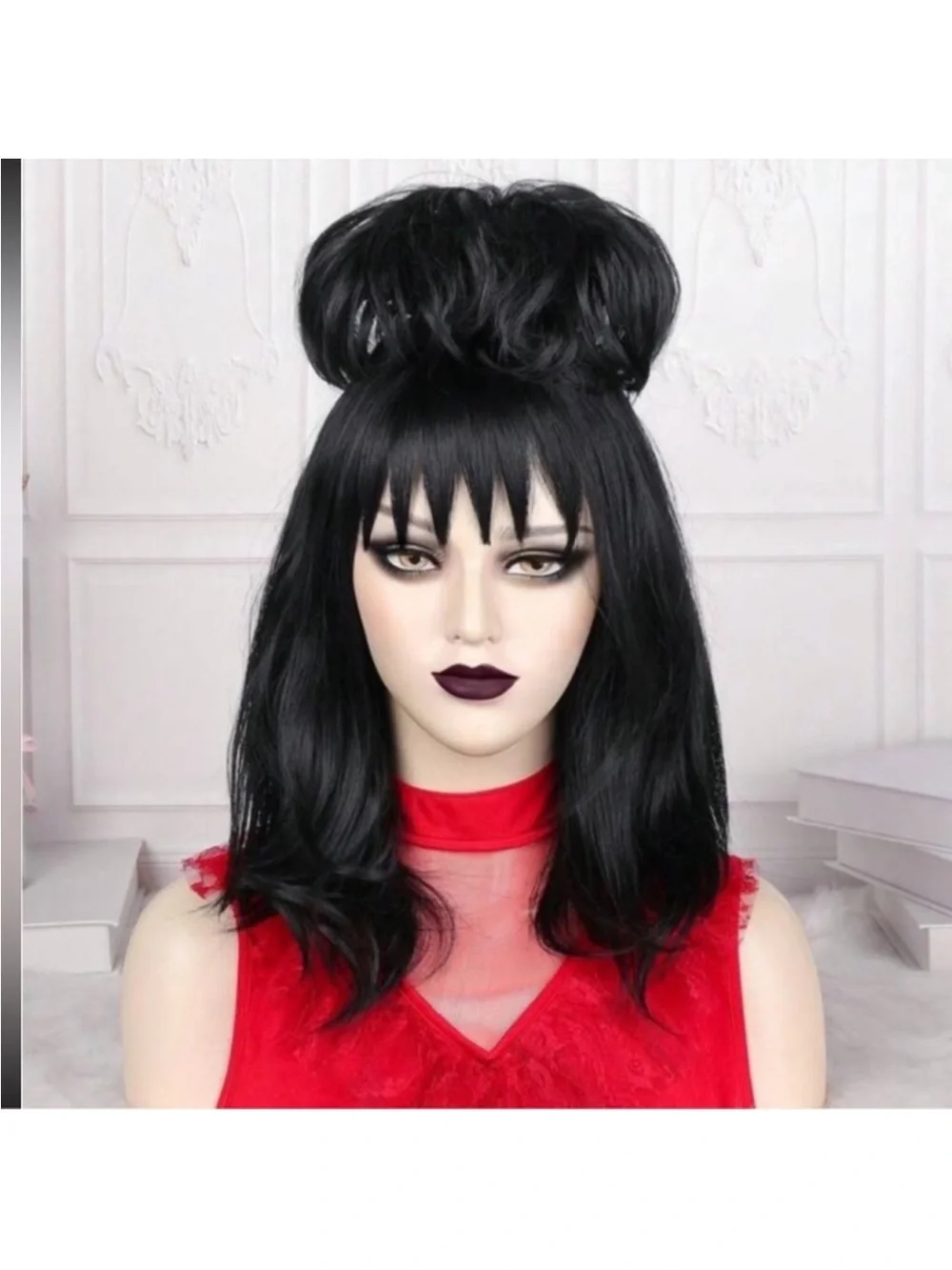 Lydia CosplayParty Fluffy Buns l Straight Beetle Wig With Bangs Halloween Wig